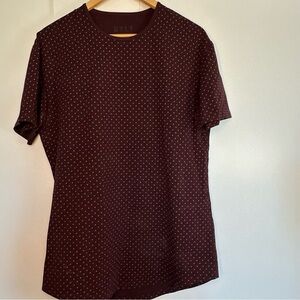 BYLT Basics Drop Cut Lux Short Sleeve Shirt Large maroon white polka dot Stretch